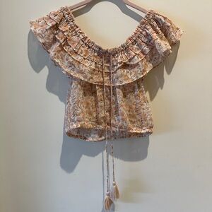 LoveShackFancy Off the shoulder ruffle cropped top size small